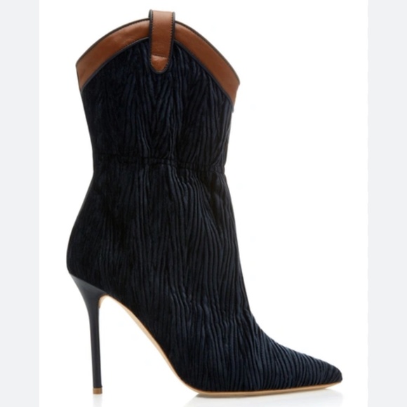 NIB MALONE SOULIERS Navy Blue Velvet Daisy Boot Size39 - Picture 1 of 6